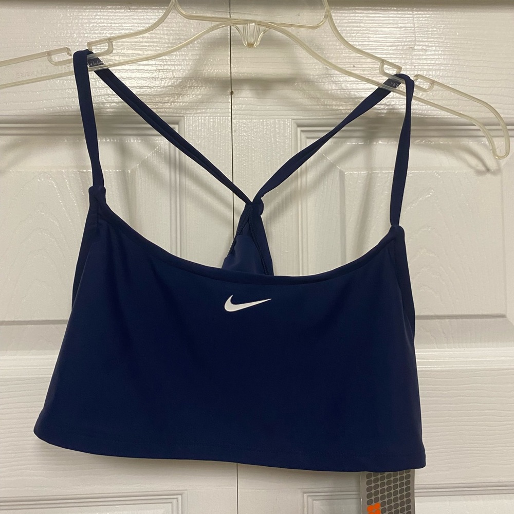 Nike Women's Navy Blue Swim Racer back Bikini Top Sports Bra, size 14